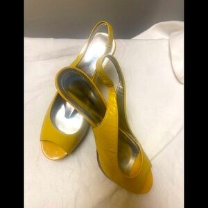Style & Co  Yellow Mustard Swing Back Leather Heels Open Toe